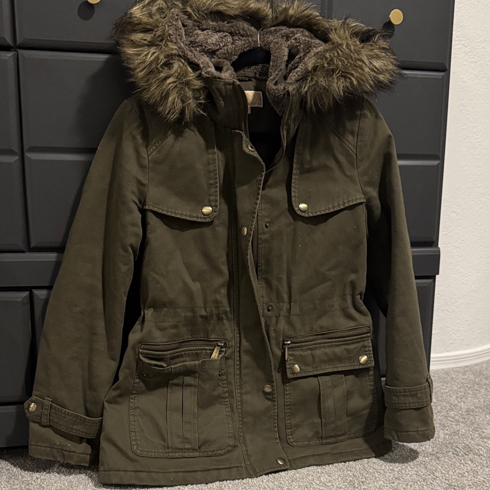 Michael Kors Dark Green Jacket with Faux Fur Lining